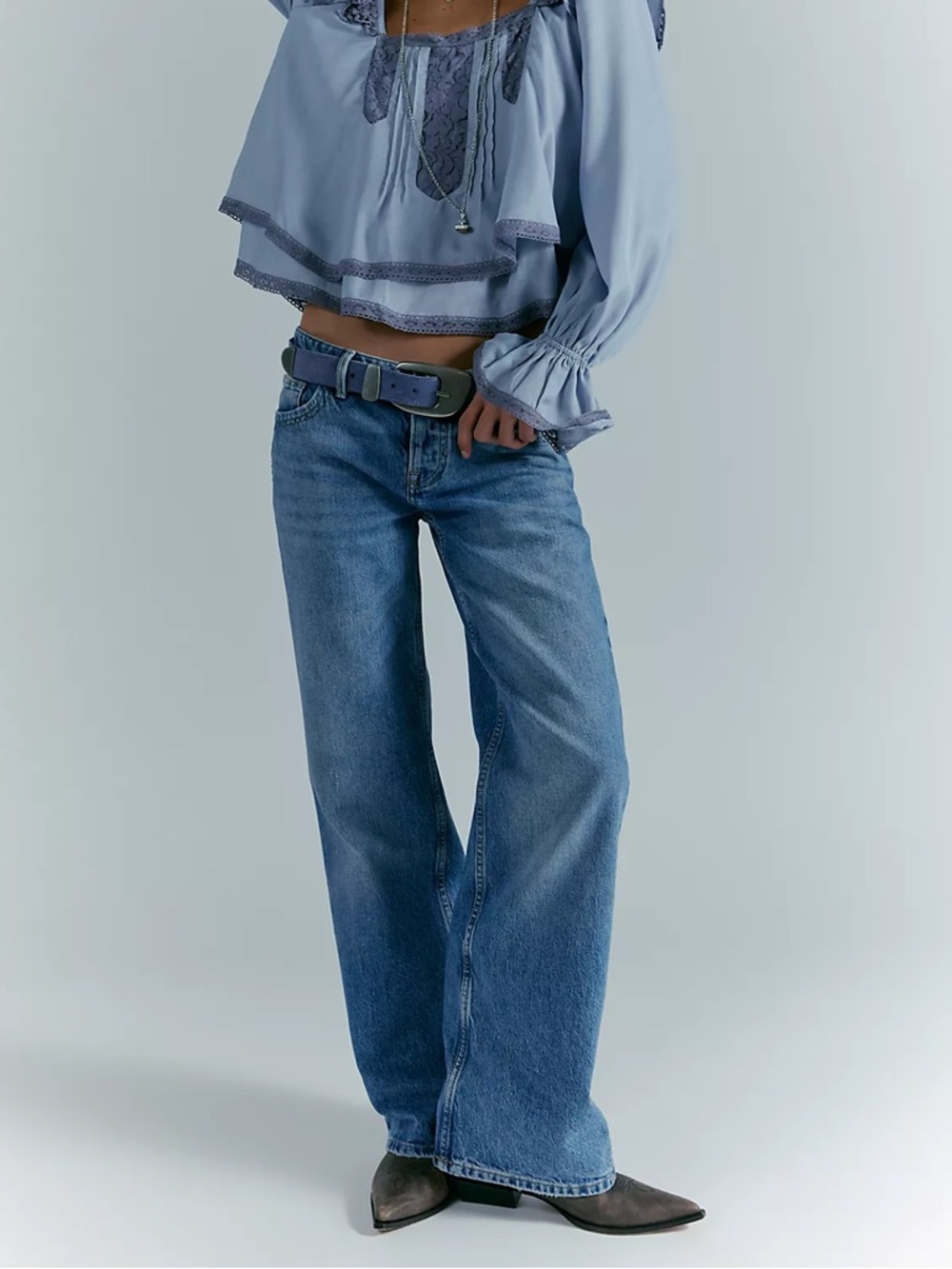We The Free Light-Mid Blue Wide-Leg Denim Jeans
